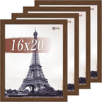 VCK 16x20 Picture Frame Set of 4 - Brown, Gallery-Quality Wood Poster Frames, 1.1-Inch Wide Border, Polished Plexiglass, Vertical or Horizontal Wall Display for Photo/Art/Prints, Brown