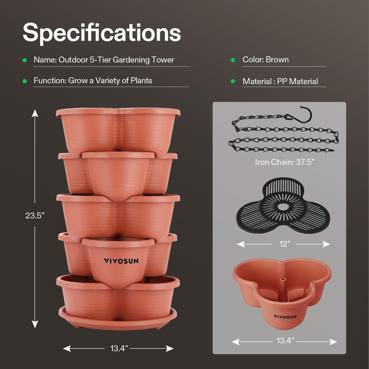 VIVOSUN 2-Pack 5 Tier Vertical Gardening Stackable Planter for Strawberries