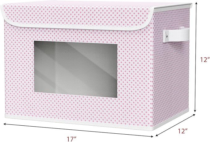 Univivi Fabric Foldable Storage Boxes [4-Pack] Large Collapsible Stackable Storage Bins with Lids, Closet Organizers and Storage Cube Basket for Home, Office, Bedroom (Pink, 17”x 12” x 12”)