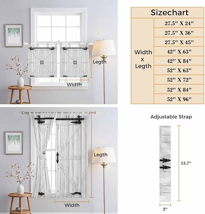 Farmhouse Wood Grain Kitchen Curtains 45 Inch Length, Short Cafe Window Curtains Tab Top, Vintage Country Barn Gate Grey Light Filtering Window Treatments Tier Drapes 27.5"x45" 2 Panel
