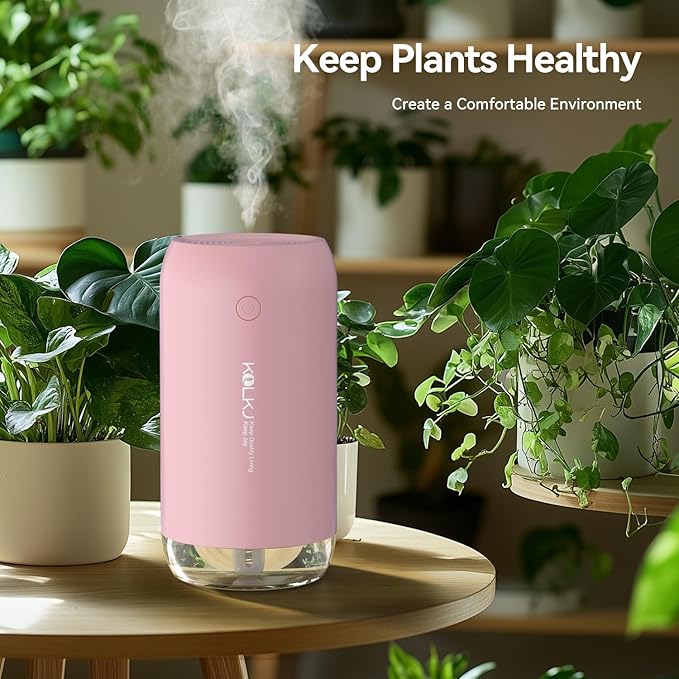Portable Mini Humidifier, Small Cool Mist Humidifiers 350ml Quiet USB Personal Desktop Air Humidifier for Bedroom Home Plants Car Baby indoor Office with 2 Mist Modes Auto Shut-off（Pink)