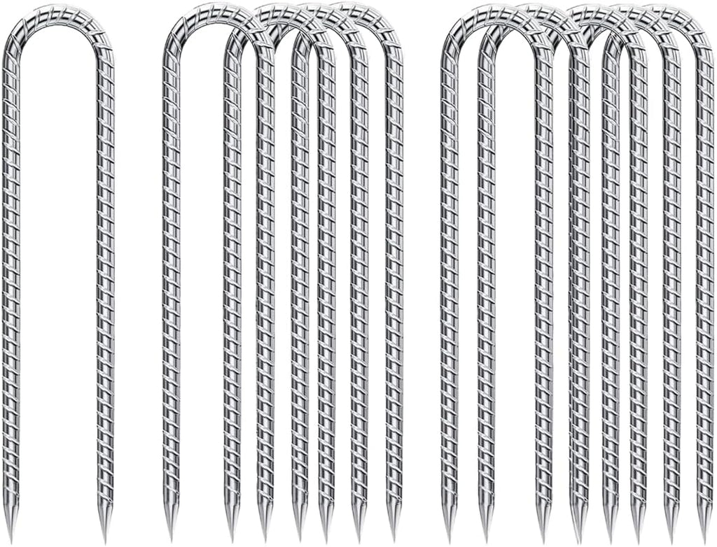 Rebar-Stakes-12-Inch, Ground Stakes Heavy Duty U-Hook Galvanized Anti-Rust Ground Anchors for Camping Tent Trampoline Accessories Dog Fence Chicken Coop Deer Fence 10pcs