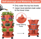 Vertical Planter 4 Tier Stackable Planters Garden Planters Strawberry Herb Flower and Vegetable Planter Indoor Outdoor Gardening Pots with Removable Wheels and Tools