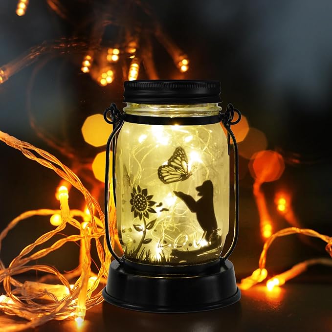 Styleonme Outdoor Solar Dog Lanterns, Solar Waterproof Lights , Mother's Day Lantern Gifts for Women Men, Dog Lovers Gifts, Hanging Dogs Lanterns with Stake for Yard Lawn Garden Decor