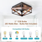 MAYNA 2-Light Rustic Ceiling Light Fixture, Farmhouse Flush Mount Ceiling Light, Metal and Wood Square Ceiling Lamp for Hallway Living Room Farmhouse, Antique Bronze Finish