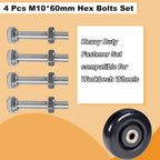 M10 Hex Bolts and Nuts Set, M10x60mm Fully Thread Bolt, M10-1.25mm Hexagon Nut with Flat Washers, Spring Washers 304 Stainless Steel Fastener Set for Caster Wheels Assembly 4 Sets