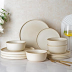 AmorArc Stoneware Dinnerware Sets for 4,Reactive Ceramic Plates and Bowls Set,Highly Chip and Crack Resistant | Dishwasher & Microwave Safe | Round Dishes Set Service for 4 (12pc)