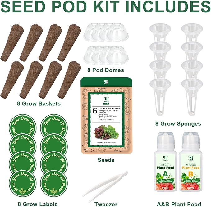 Lettuce Seed Pod Kit, Romaine, Butter Head, Red Sail, Red&Green Leaf, Red Sail Lettuce, Grow Anything Seed Pod Kit Compatible with All Indoor Hydroponics (8-Pod)
