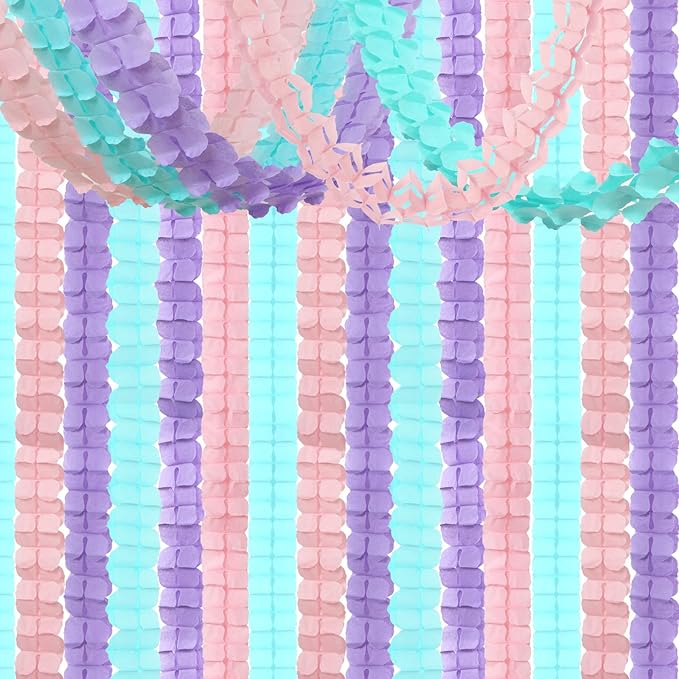 Pink-Purple Mint Mermaid Party-Decorations Streamers-Garland - 12pcs Teal Ocean-Themed 4-Leaf Clover Paper Streamer,Bridal Shower Girls Baby Shower Birthday Wedding Banners Decor Ouruola