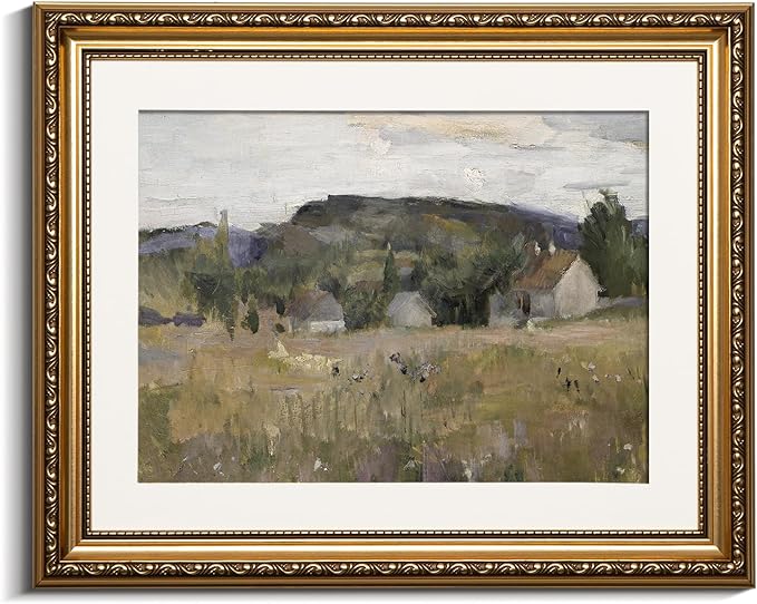 VIYYIEA Gold Framed Wall Art Canvas Print Home Decor Vintage Landscape Art Prints Wall Decor Abstract Serene Countryside Scene Wall Prints Mid Century Modern Decor for Living Room Bedroom 13x16in