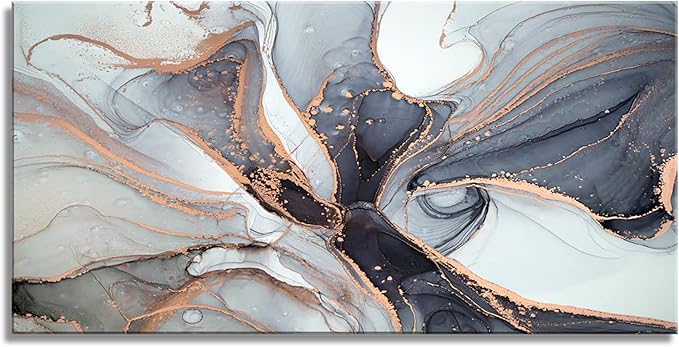 XXMWallArt FC3475 Framed Wall Art Gray and Gold Abstract Painting Background Abstract Canvas Wall Art Print Painting for Bedroom Living Room Office Wall Decor Home Decor
