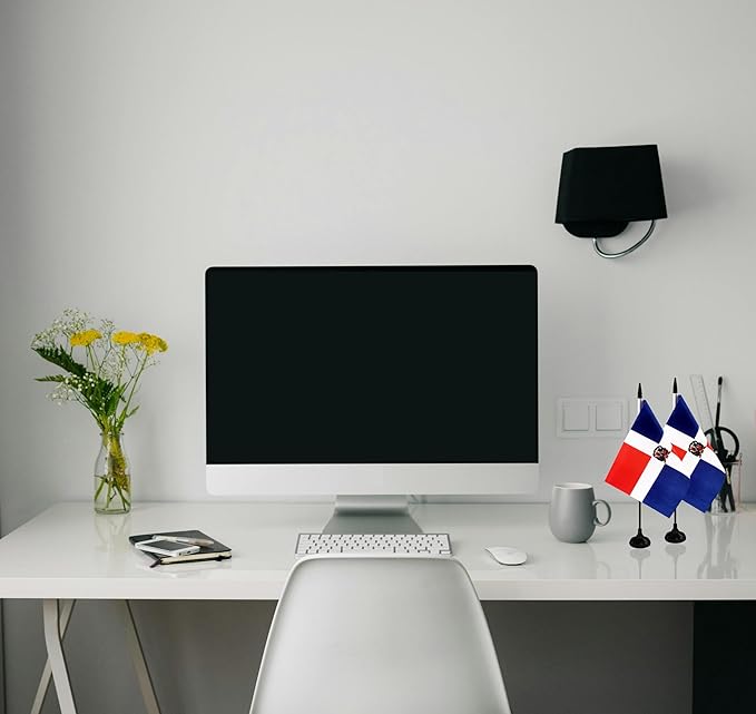 Dominica Republic Desk Flag, 12 Pack Dominican Republic Table Office Flag with Black Solid Pole and Stand Base, International Country Flag, Festival Celebration, Classroom Meeting Desktop Decor (Dominica)