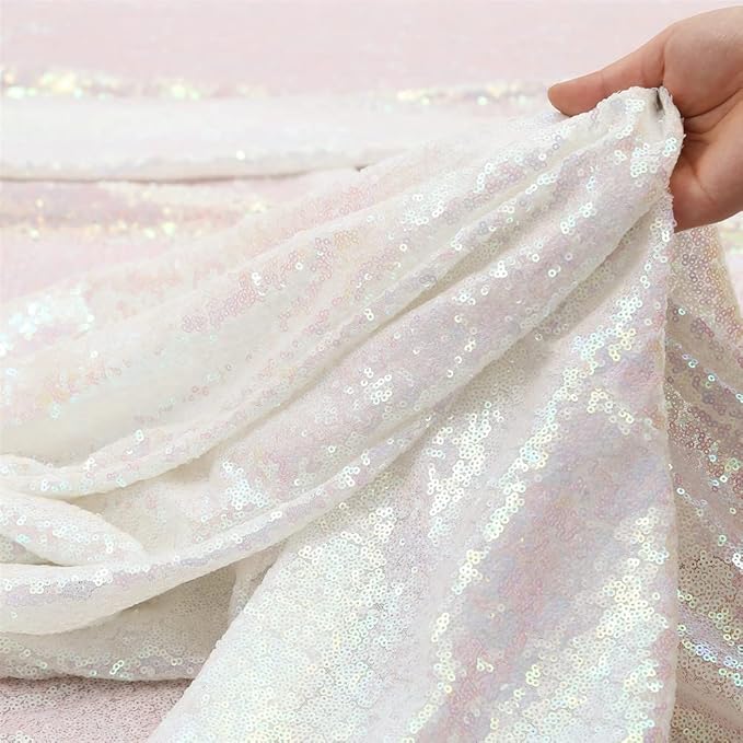 Poise3EHome White Iridescent Sequin Backdrop,8FT x 10FT Sequin Photography Backdrop Curtain for Party Decoration
