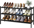 Black Long Shoe Rack, 3-Tier Bamboo Wood Shoe Rack for Entryway, Stackable | Foldable | Natural, Shoe Organizer for Hallway Closet, Free Standing Shoe Racks for Indoor Outdoor