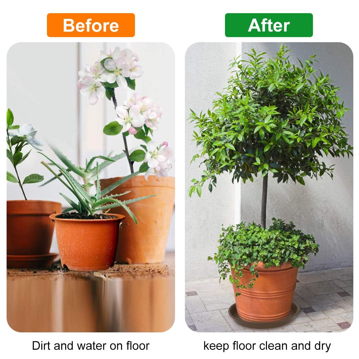 Plant Saucer 10 inch, Heavy Large Planter Durable Thicker Plastic Plant Trays for Indoors and Outdoor, Plant Saucer Drip Trays,Brown(10" - 3 Pack)