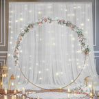 10×10ft White Tulle Backdrop Curtain with Lights String for Parites, Sheer Curtain Backdrop Drapes for Wedding Party Home Decorations