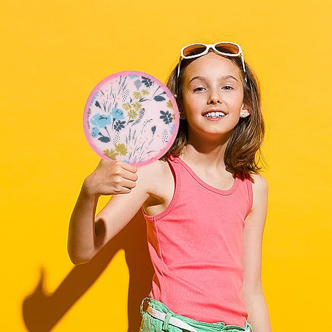 4 Styles Flower Round Foldable Hand Fan Japanese Foldable Fan Style Handheld Foldable Compact Cooling Fans,Round Folding Fan for Outdoor Games,Xmas Decoration,Festival,Party Favors,Travel,Events