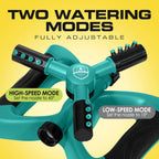 Joeys Sprinkler for Yard, Rotating Garden Sprinkler with 3 Adjustable Arms, Weighted Base, Expandable Connection, Lawn and Yard Sprinklers (Green)