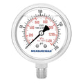 MEASUREMAN Fully Stainless Steel Hydraulic Glycerin Filled Pressure Gauge, 2-1/2" Dial Size,0-200psi/kpa,1/4" NPT Lower Mount