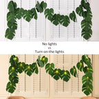 RECUTMS 2 Pack Artificial Tropical Palm Leaves String Lights, Large Size 20 LED Monstera Green Leaf Hanging Vine Greenery,Indoor Hawaiian Luau Jungle Beach Safari Baby Shower Party Spring Summer Decor