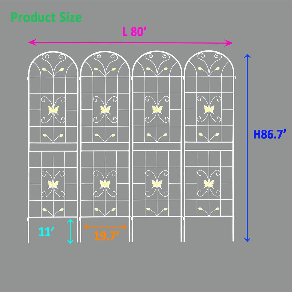 4 Pack Metal Garden Trellis 86.7" White Fence Rustproof Garden Trellis for Climbing Plants Support Roses Flower Outdoor Lawn, Cream White