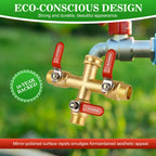 Hose Splitter 3 Way Heavy Duty Brass Garden Hose Splitter with 304 Stainless Steel Long Handle Outdoor Full Flow Hose Splitter Connector, 3/4" GHT Thread