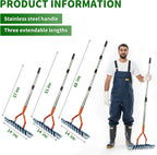 Thatch Rake,14" Wide 21-Tines Sturdy Garden Dethatcher Rake,Heavy Duty Ergonomic Adjustable Stainless Steel Handle;Durable Versatile Head for Removing Dead Grass and Leaves Clippings, Loosening Soil