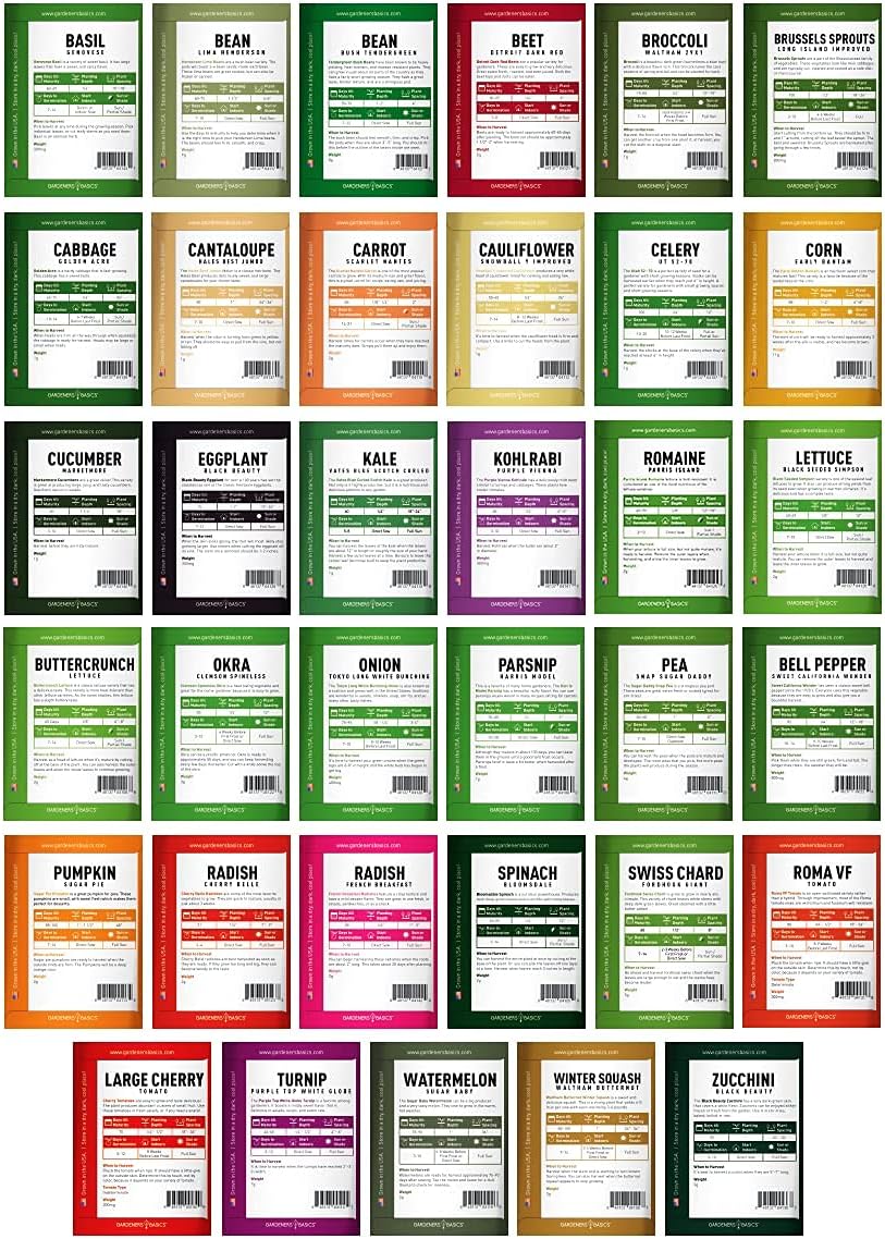Gardeners Basics Survival Vegetable Seeds Garden Kit Over 16,000 Seeds Non-GMO and Heirloom, Great for Emergency Bugout Survival Gear 35 Varieties Seeds for Planting Vegetables 35 Free Plant Markers