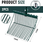 Tandefio 2 Pack Pitchfork Replacement Head Metal Horse Manure Rake Gardening Pitch Fork with Angled Tines for Horse Stall Poop Picking up(Green)