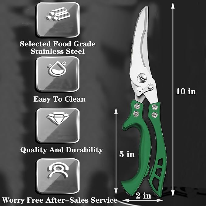 Poultry Shears Heavy Duty by ANDONG,All-Purpose Kitchen Scissors for Food,Heavy Duty Kitchen Shears for Food,Chicken Shears,Spatchcock Shears,Green