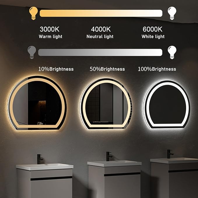 Bathroom Mirror with 3 Colour LED Lights, Lighted Bathroom Makeup Wall Mounted Mirror with Demister Pad, Touch Switch Mirror for Entryway, Bathroom, Vanity(35.4"/90cm)