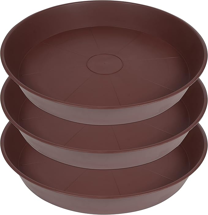 3 Pack of 25 26 inch Plant Saucer (22.7 Inch Base), 4.2" Depth, Large Deep Heavy Duty Plastic Flower Planter Water Trays for Indoors Outdoor, Plant Drip Trays (26", Chocolate)