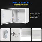 Outdoor Electrical Junction Box, 12 x 12 x8'' NEMA 4X Enclosure Box, Wall Mounted IP66 Waterproof & Dustproof Lockable Metal Junction Box