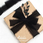Ribbli Black Chiffon Ribbon - 1.5 inch x 30 Yard Handmade Silk, Fringe Chiffon for Wedding Invitations, Gift Wrapping, Bridal Bouquets, Flower Arrangement