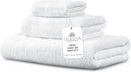 100% Combed Cotton Bathroom Towel Set of 3- 1 Bath Towel, 1 Hand Towel, 1 Wash Cloth, Sustainable, Soft, Highly Absorbent 3 Piece Cotton Bath Towel Set Ideal for Hotels, Spa, Bathroom, Dorm, White