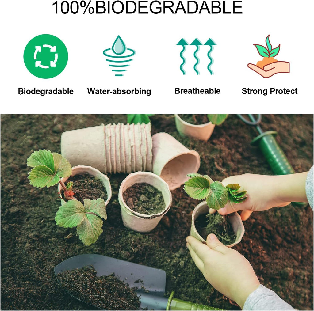 JERIA 50-Pack 3.15 Inch Peat Pots for Seedling with 50 Pcs Plant Labels,Outdoor Garden Germination Nursery Pots,Biodegradable Seed Starter Pots Kits