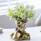 BrownLove Golden Ceramic Face Vase, Modern Golden Decorative Art Vase, Bookshelf Placed On The Desktop, Small Living Room, Office and Bedroom