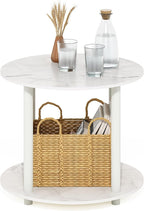 Furinno Turn-N-Tube Simple Design 2-Tier Round Wooden Small Coffee Table, Marble White