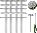 100Pcs Circle Top Landscape Staples, 6 Inch Garden Stake 8 Gauge Galvanized Landscape Fabric Stakes, Heavy Duty Yard Ground Pins for Outdoor Gardening Weed Barrier Sod Fabric - Silver