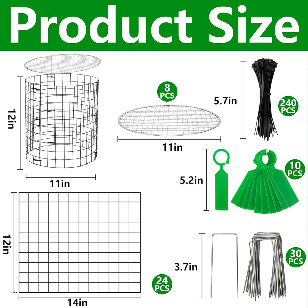 Adnee 8 Pack Wire Plant Protector with Cover-12" x 11" Detachable Plant Protector Metal Plant Cages-Garden Plant Cages for Flower Vegetable to Keep Animals Out