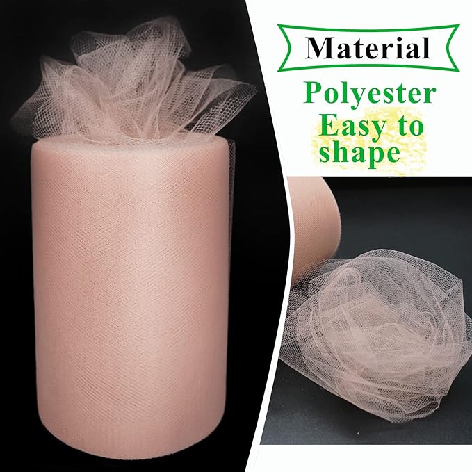 Blush Tulle Fabric Rolls 6 Inch by 100 Yards (300 feet) Fabric Spool Tulle Ribbon for DIY Blush Tutu Bow Baby Shower Birthday Party Wedding Decorations Christmas Craft Supplies