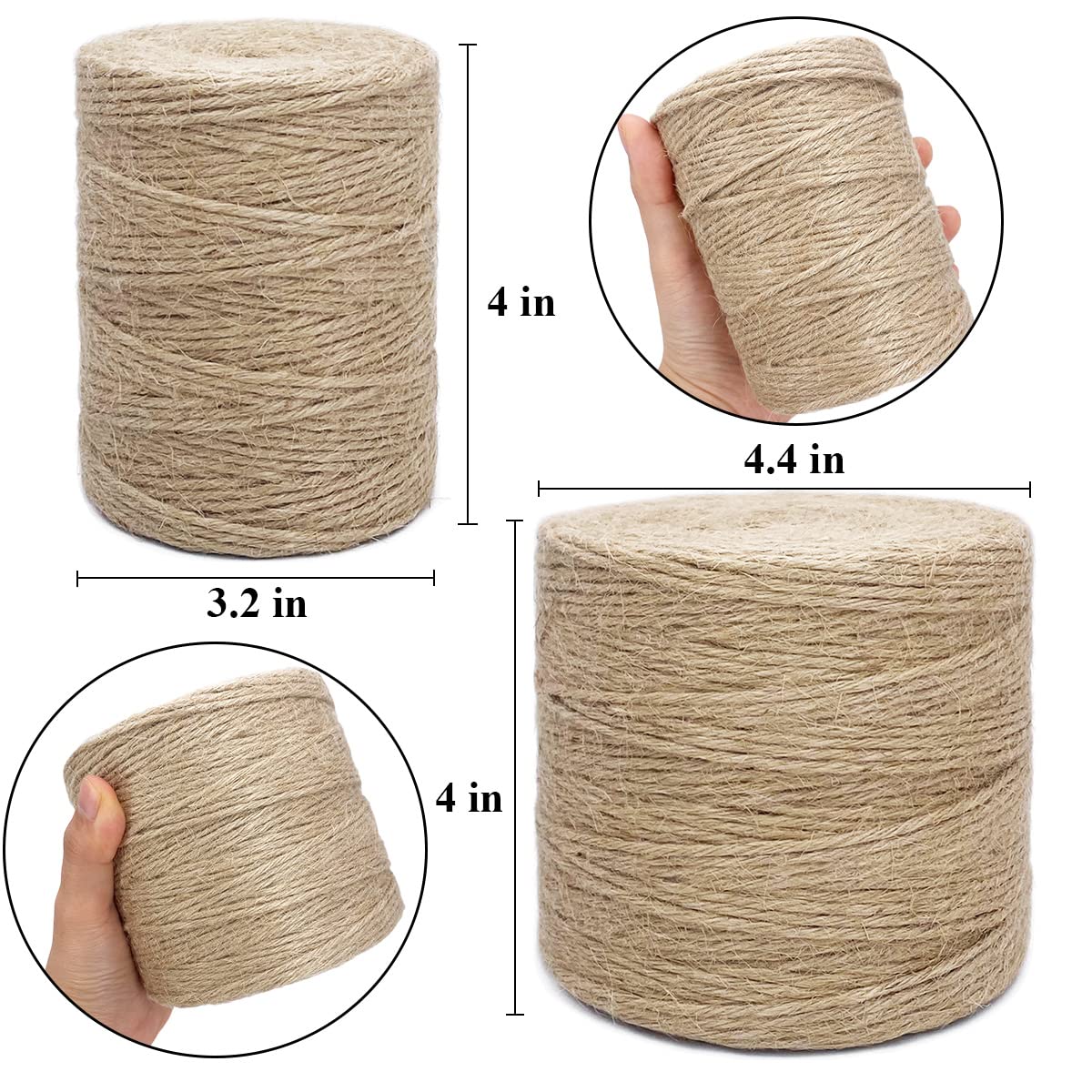500FT Jute Twine Rope 3mm Natural Thick Garden Twine String Heavy Duty for Gardening Bundling Crafts Arts Gift Wrapping Packing Material Wedding Christmas Decoration Bulk