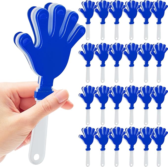 24 Pcs Hand Clappers Noisemakers 7.5 Inch Clappers Noisemakers Plastic Hand Clappers for Birthdays Game Football Sporting Events Cheers Supplies Dance Basketball Football Noisemakers(Blue and White)