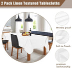 Fitable Faux Linen Tablecloths Rectangle 60 x 102 Inch - 2 Pack Textured Table Clothes for 6 Foot Tables, White Faux Burlap Kitchen Table Covers for Wedding, Party, Farmhouse, Banquet, Dining