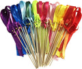 Kingsnow 50 Pack Ribbon Wands Wedding Streamers with Bells, Silk Fairy Stick Wish Wands Party Favors for Wedding Send Off Party Activities Table Holiday Celebration