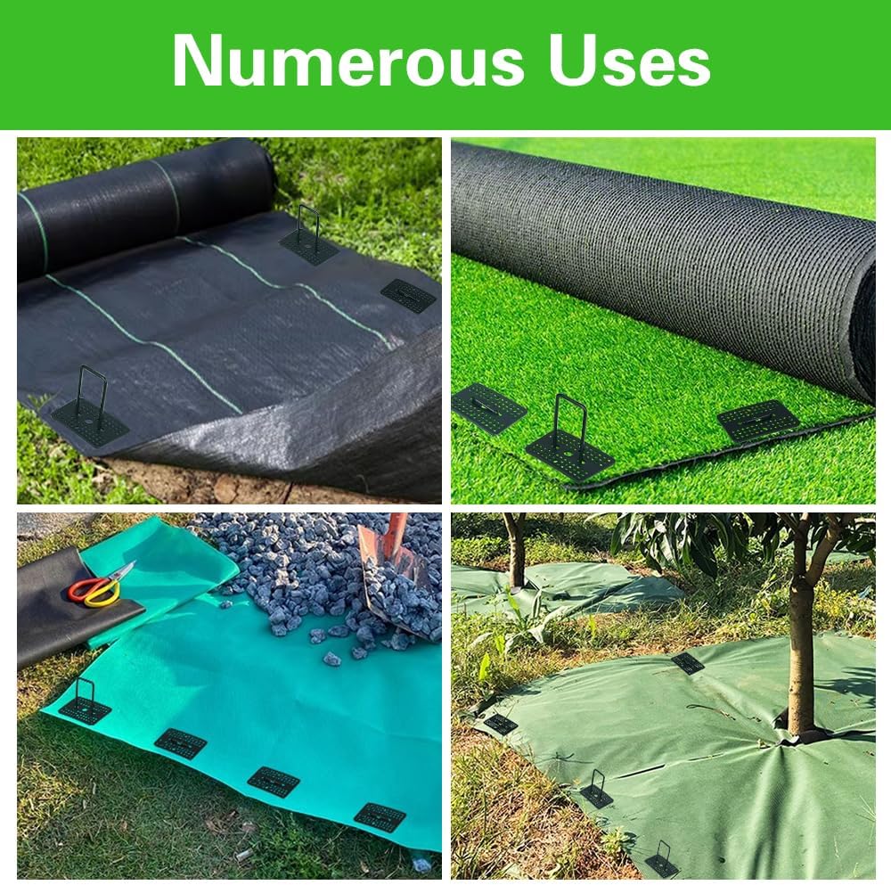 Bakulyor 50 Pcs Green Artificial Turf Stakes Anchor + 50 Pcs Buffer Washer, 6 Inch 11 Gauge Landscape Staples, Galvanized Lawn Spikes, Heavy Duty Yard Ground Pin for Grass Weed Barrier Sod Fabric