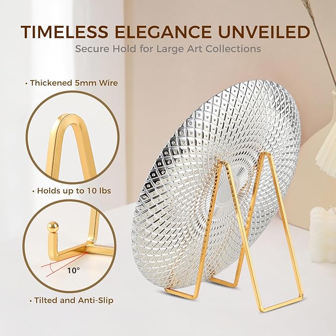 Plate Holder Easel Display Stand - 8 inch Metal Plate Stands for Display - Tabletop Picture Stand - Gold Iron Easels for Display Pictures | Photo Frames | Book | Decorative Plates | Plaque -2 Pack
