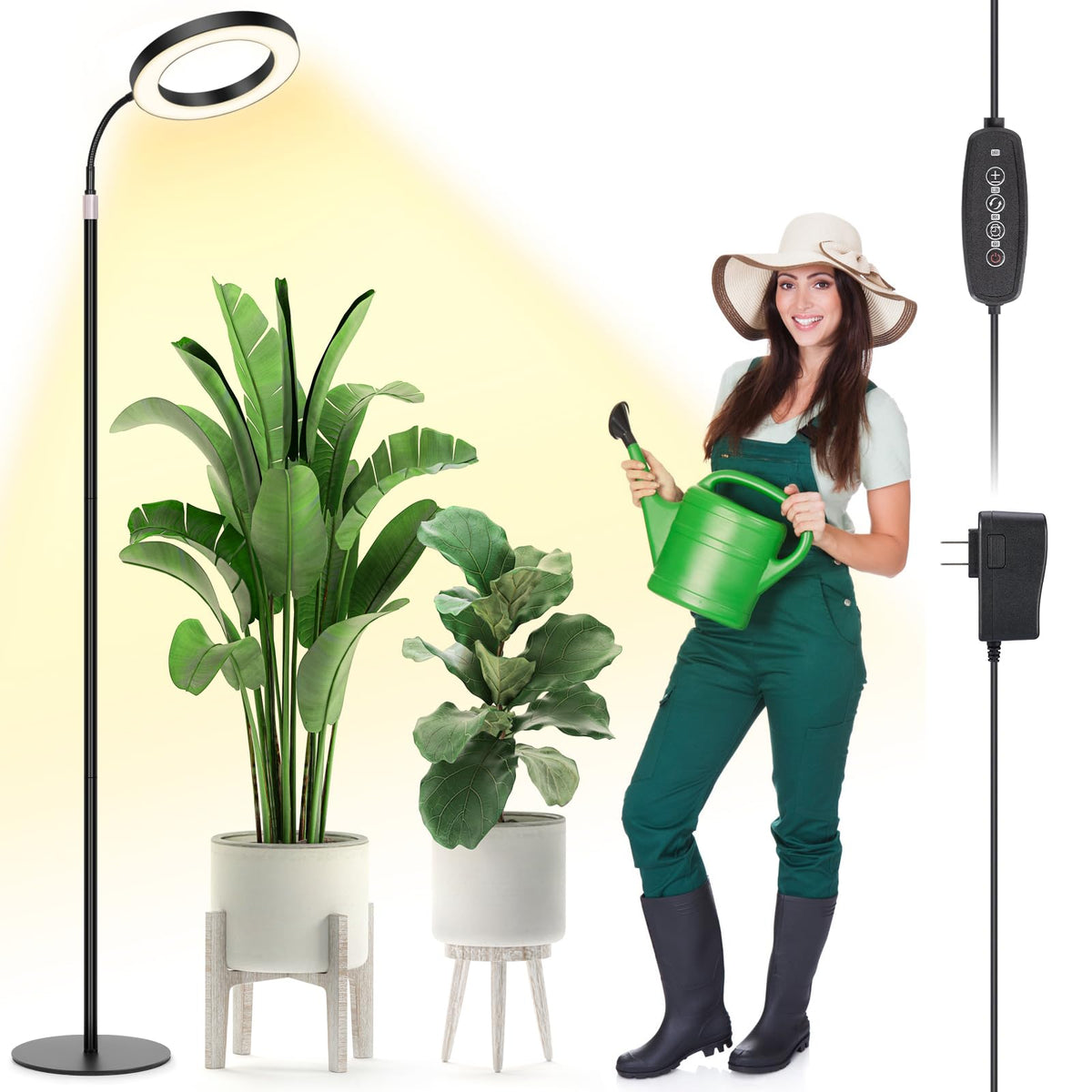 LBW Grow Light with Stand for Indoor Plants, Adjustable Height up to 68", Full Spectrum Grow Light for Large & Tall Plants, Auto Timer 6/8/12/16H, 5-Level Dimmable, 3 Lighting Modes
