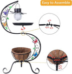 hogardeck Bird Bath for Outside with Solar Lamp, Metal Birdbaths for Outdoors with Flower Planter Pedestal, Vintage Birdbath for Garden Yard Patio Lawn Decor