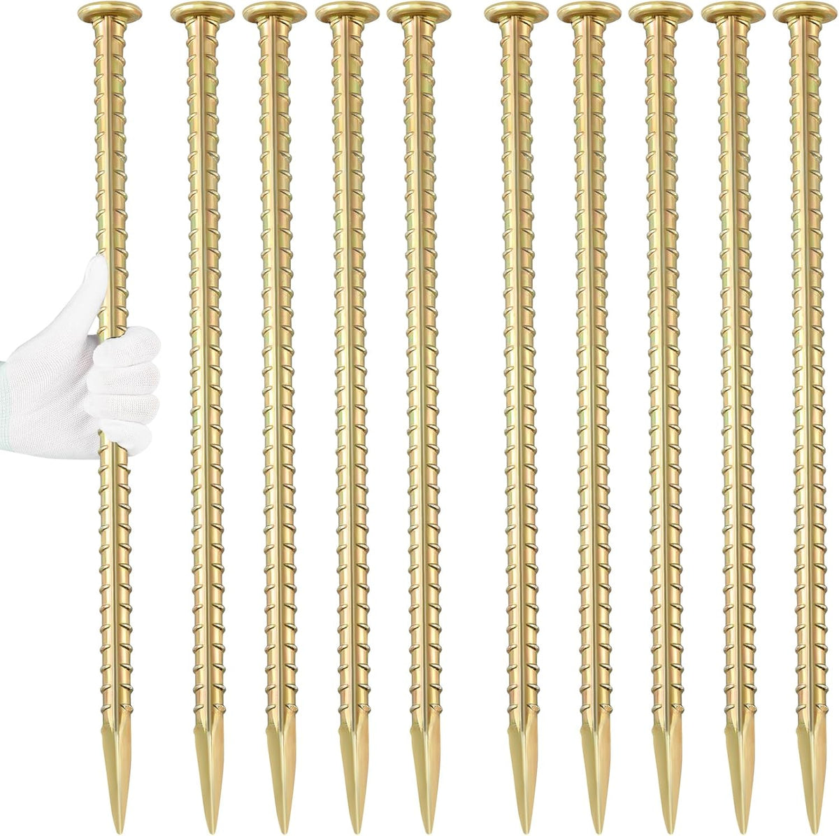 16 Inch Rebar Stakes 1/2 Inch Diameter Galvanized Steel Ground Anchors Heavy Duty Anchoring Spikes for Speed Bump, Parking Curb and Tent (10 Pack)